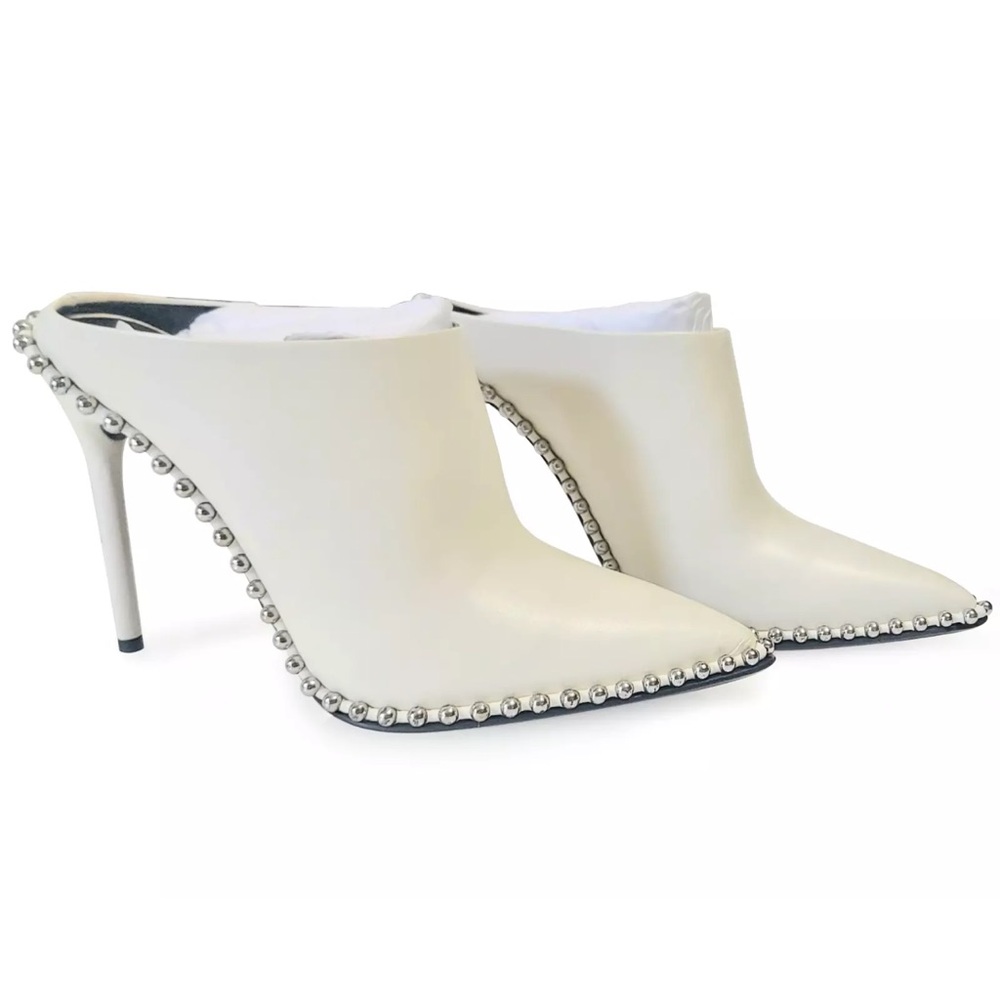 Alexander Wang White Leather Pointed-Toe Studded Mules